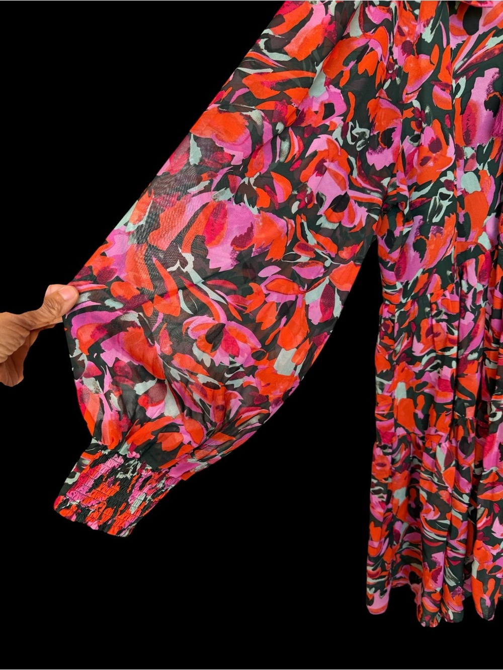 entro Pink Multi Floral Tiered Long-Sleeve Mini Dress - Picture 7 of 9